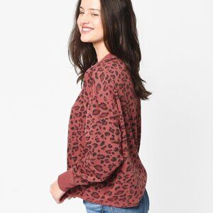 Sundry Leopard Drapey Sweatshirt Maroon